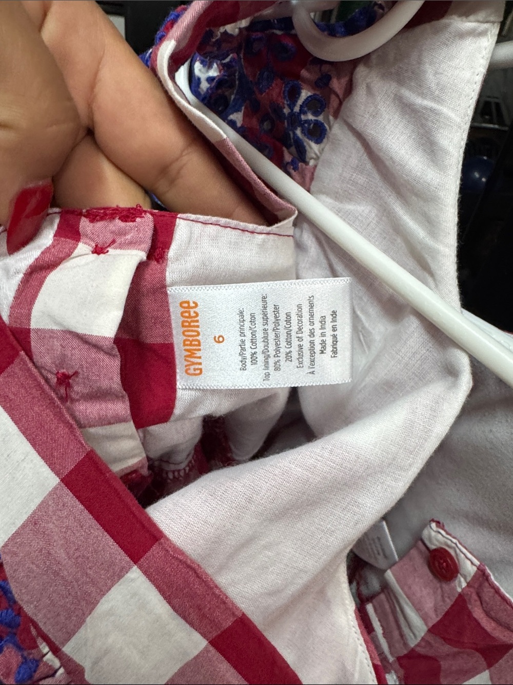 Gymboree Red & White Gingham Toddler Dress with Blue Embroidered Ruffle - Picture 3 of 4